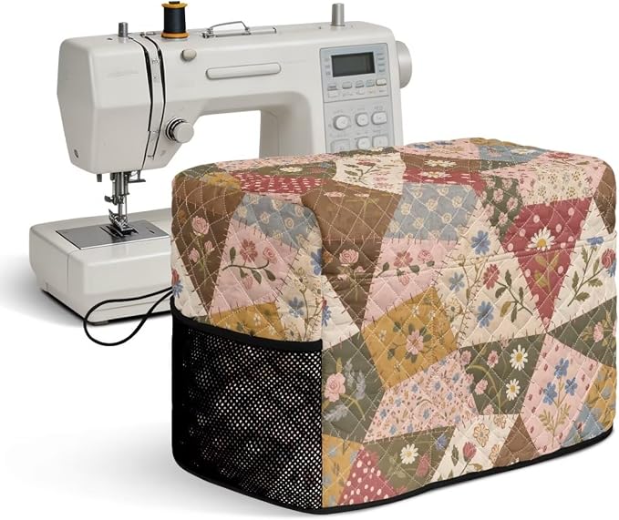 Sewing Machine Cover Polyester Febric Triangle Cottage Floral | Dust Pet Hair Protection,Quilting Design,Fits Standard Singer,Brother Janome Machines,Protecting Decorating Your Sewing Space