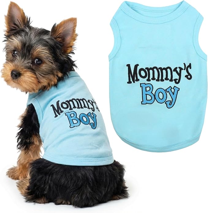 Parisian Pet Dog Shirt Mommy’s Boy Pet Shirt – 100% Cotton Shirts for Large Dogs – Blue Sleeveless Puppy Clothes – Lightweight and Breathable Dog Apparel – Boy Dogs Clothes - Stretchy Dog Shirt
