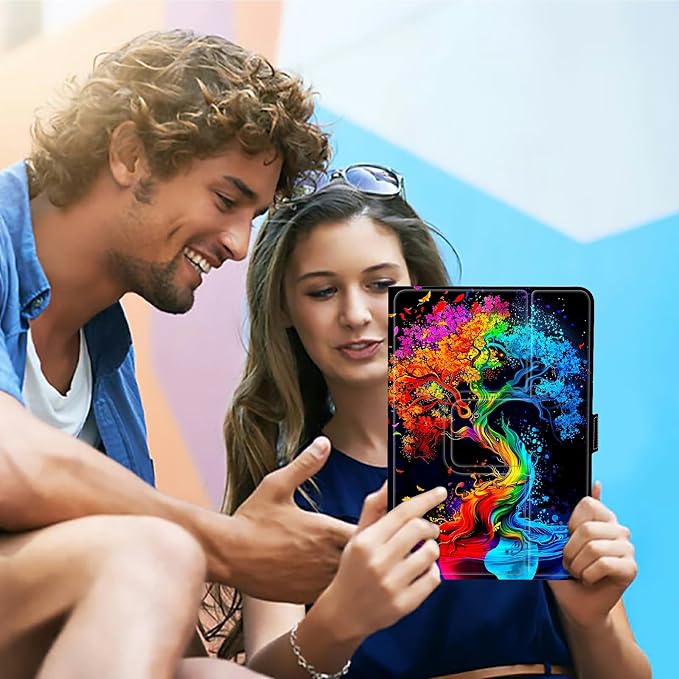 Universal Tablet Case for T-Mobile Revvl Tab 2 10.1" 2025/Revvl Tab 5G 10.36" 2023, 360 Degree Rotating Kickstand Protective Stand PU Leather Shell Cover for 9"-10.5", Red Blue Tree