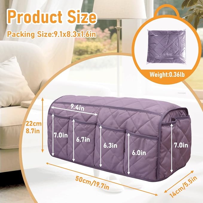 Armchair Caddy, Remote Control Holder for Recliners, Sofa Armrest Organizer, Non Slip Recliner Organizer, Couch Caddy with 14 Pockets Storage for TV Remote, Phone, Magazine (Purple)