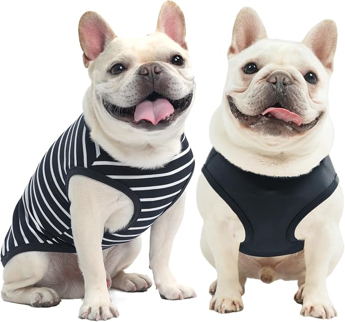 MIHACHI Dog Shirts Cotton Striped T-Shirt, Summer Pet Clothes for Small Dogs, 2-Pack Soft Puppy Apparel Cat Tee, Sleeveless Lightweight, Quick Dry, Breathable,Stretchy, Navy Blue M