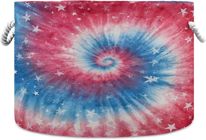 DOMIKING Large Storage Basket for Toys Tie Dye Star Blue Storage Bin Box Organizer Basket for Laundry Hamper Kid's Room Baby & Dog Toy