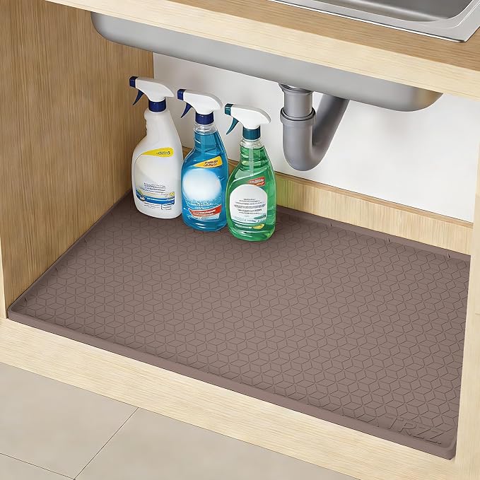 TRZZ Waterproof Under Sink Mat, 31"x22", Drip Tray Shelf Liner, Brown | Silicone, Cabinet Protector, Home Organizer, for Kitchen, Bathroom, Multipurpose, Easy Clean, Leak Proof, Organizes Cabinets