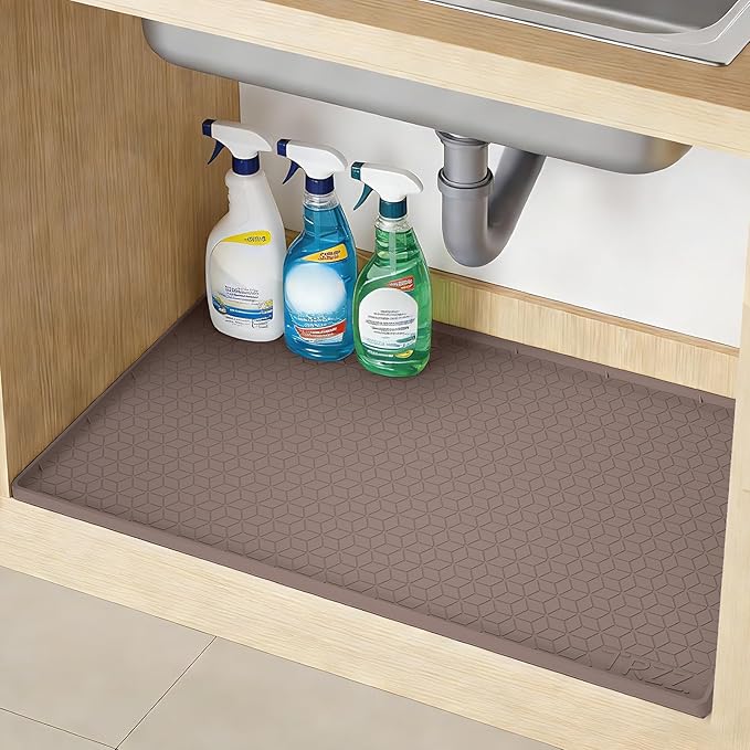 TRZZ Waterproof Under Sink Mat, 34"x22", Drip Tray Shelf Liner, Brown | Silicone, Cabinet Protector, Home Organizer, for Kitchen, Bathroom, Multipurpose, Easy Clean, Leak Proof, Organizes Cabinets