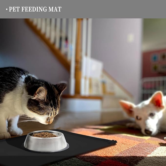 Reopet Waterproof Pet Feeding Mat, Non-Slip Silicone Placemats for Dog Cat Food and Water Bowl, High Raised Edges to Prevent Spills and Protect Floors