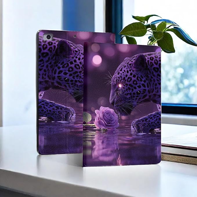 for Microsoft Surface Pro 8-13" 2021 Tablet Case,Auto Wake/Sleep,Adjustable Stand Protective Cover - Purple Leopard Rose