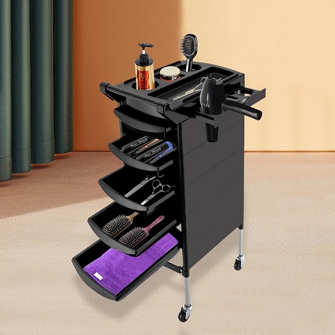 6 Tiers Salon Trolley, 20.5*17.7in Hair Salon Storage Tool Lockable Beauty Storage Organizer Tool Beauty Rolling Trolley Salons Styling Station with Universal Wheels for Beautys Salons Barber Stores