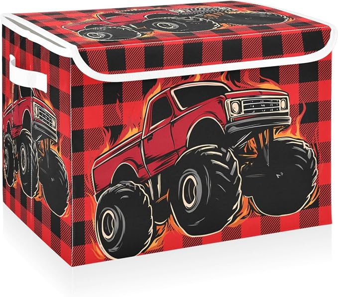 Trunk Fire Fabric Storage Bins with Lid Foldable Storage Boxes 40L Baskets | Foldable & Stackable, Flip Top Dust Guard, Reinforced Handles, Home & Bedroom, Clothes & Toys, Trunk Print Basket