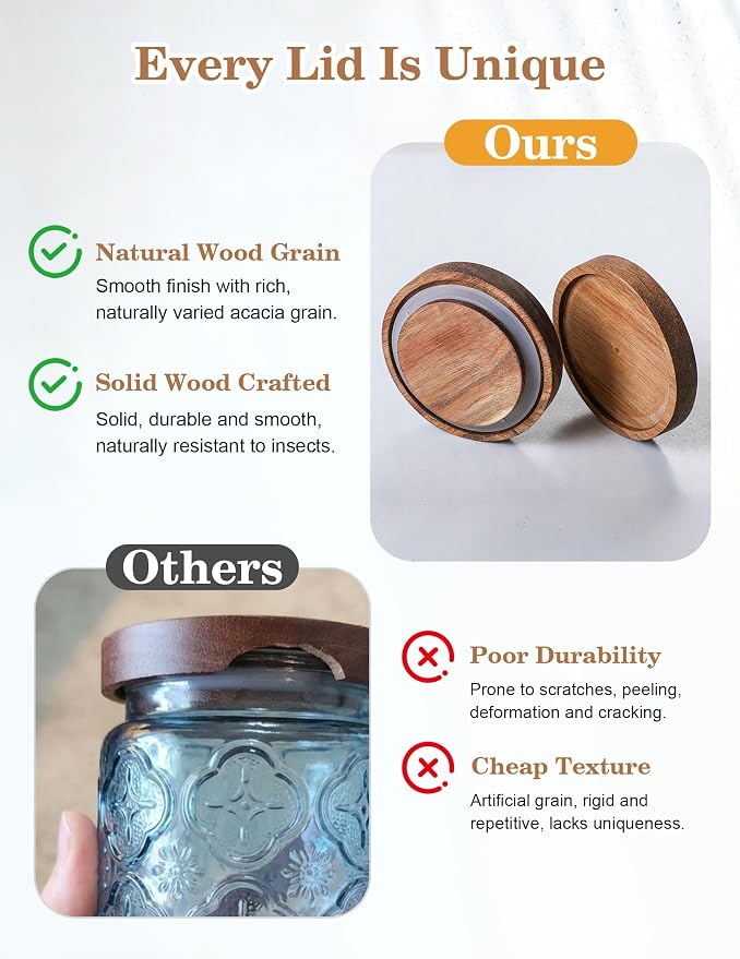 Glass Jar with Airtight Wood Lid – 34 OZ Kitchen Bathroom Pantry Canister, Decorative Vintage Storage Container for Candy, Coffee, Cookie, Cereal, Sugar, Tea, Pet Treat, Bath Salt, Blue Begonia
