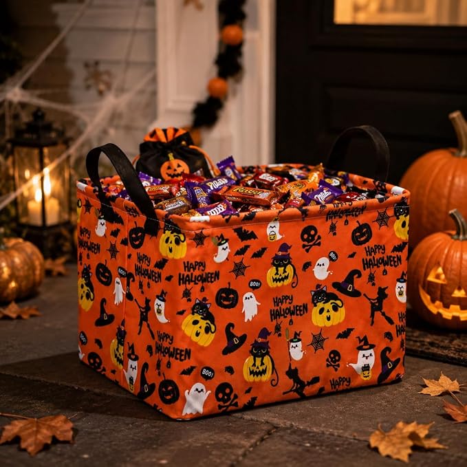 Halloween Pumpkin Ghost Storage Basket, Black Cat Spider Toy Organizer