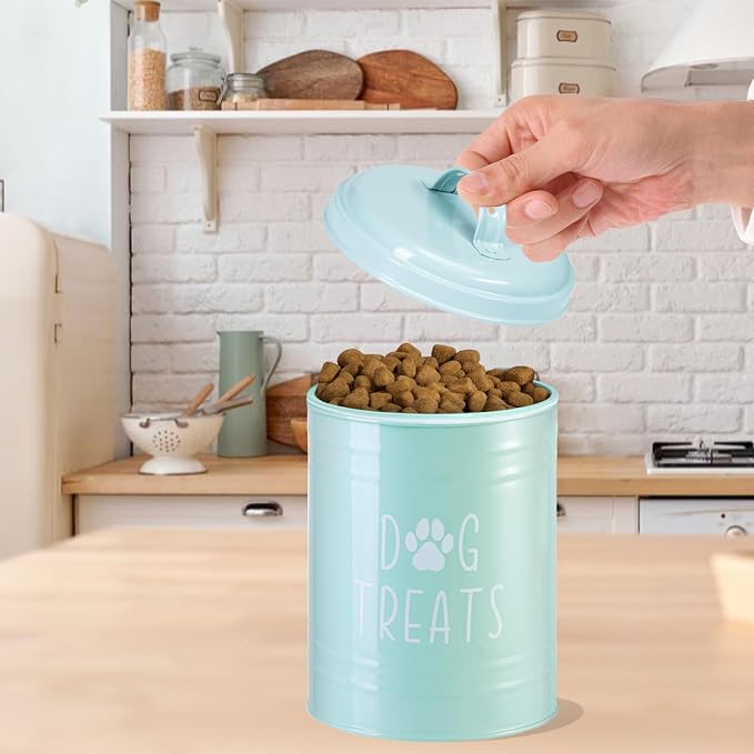 Dog Treat Container Airtight, 9.1''Hx5.5''W, 10 Cup Capacity (Green) | Airtight Lid Keep Food Fresh,Large Capacity Dog Treat Jar Suitable All Popular Treats,Dent-Resistant Durable Metal Cookie Jar