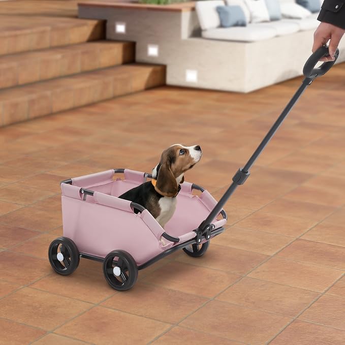 Dog Stroller, Foldable Multifunctional Pet Carts Portable Mini Dog Strollers with 4 Wheels & 360° Rotatable Handle for Small Cats Dogs Puppy Up to 16.53 LBS (Pink)