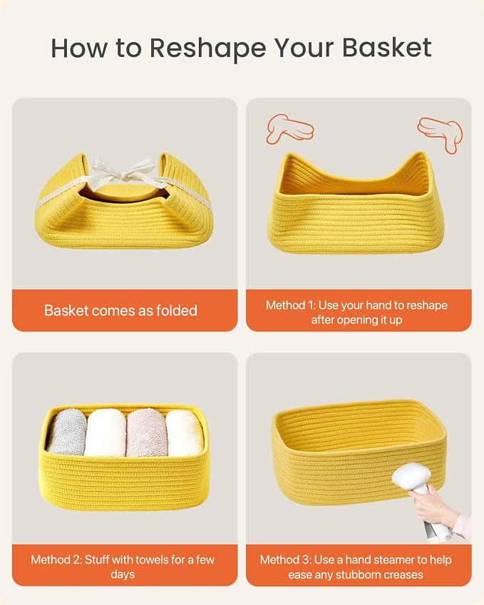 KALLAX Small Woven Storage Basket for Organizing, 12 x 8 x 4.5 inch, 3 Pack | Shelf baskets for closet organization, toy storage and home decor, Perfect as empty gift baskets for holidays, Yellow