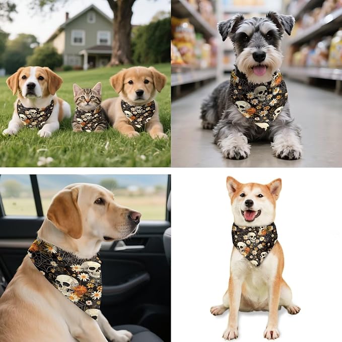 COEQINE Adult Costume with Pet Bandanas Large Dog Accessories Gothic Skull Beige Daisy Hair Tie Organizer Non Slip Fashion Christmas Birthday Party Cosplay