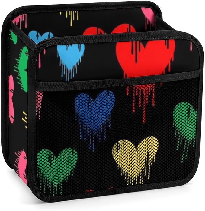 Travel Organizer Pouch for Car Backseat Hanging Storage Pocket, Colorful | Love Heart Graffiti, Auto Trash Can with Adjustable Strap Interior Accessories, Universal Fit Front Back Headrest