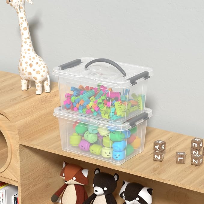 6L Clear Storage Latch Bins, 6-Pack Organizer Box with Handle