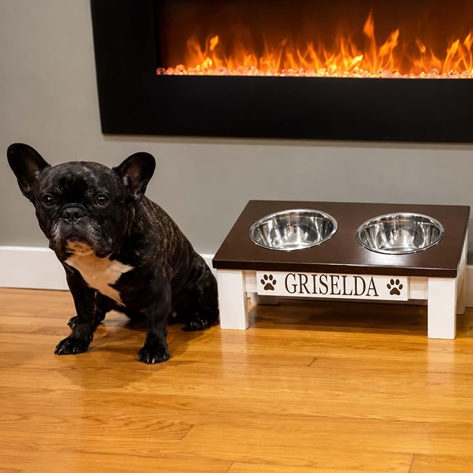 Tilted Dog Bowl - Personalized Custom Elevated Feeder for Short-Nose Dogs | Farmhouse Style, Stainless Steel Dishwasher Safe Bowls, Anti-Slip, Raised Angled, Flat-Face Dogs, Made in USA