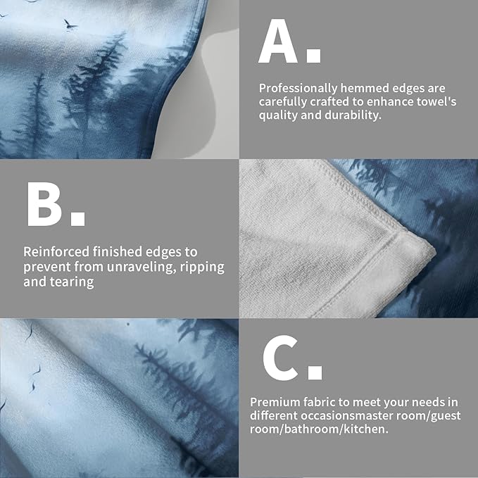 Giwawa Blue Misty Forest Hand Towels Set of 2 Nature Mountain Soft Guest Face Bath Towel Kitchen Dish Towels Spa Home Bathroom Decorations