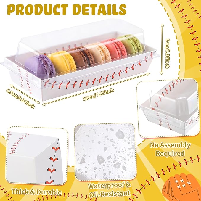 Bokon 50 Pack Baseball Charcuterie Boxes with Clear Lids, 7.5 in Disposable Food Containers for Sandwich Cake Slice, Rookie of the Year Party, Holiday & Game Day Watching, Grease-resistant to Go Box