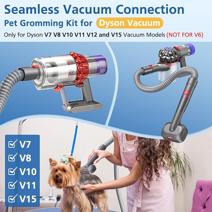 Pet Dog Grooming Attachment Kit Compatible with Dyson V7 V8 V10 V11 V12 V15 Vacuums (Not for V6), Dog Deshedding Brush Attachment for Shedding Grooming, Hair Grooming Tools for Dog and Cat, 6 Pack