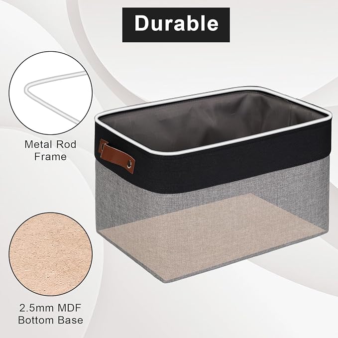 Bagnizer Storage Bins Large Fabric Storage Baskets for Shelves 3 Pack, Decorative Linen Closet Baskets with Handles for Organizing, Shelf, Clothes, Home, Office, 15x11x9.5Inches (Grey&Black)