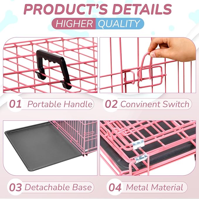 48 Inch Dog Crate Dog Kennels Folding Mental Wire Crates Dog Crates for Large Dogs Cage Outdoor Indoor Pet XL Dog Crate with Double-Door,Divider Panel, Removable Tray,Pink