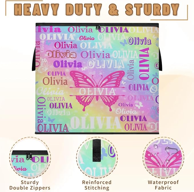Personalized Butterflies Storage Bags with Lid Large Blanket Clothes Organization Storage Containers for Comforters,Bedding, Foldable Organizer with Reinforced Handle, Colorful Galaxy with Stars