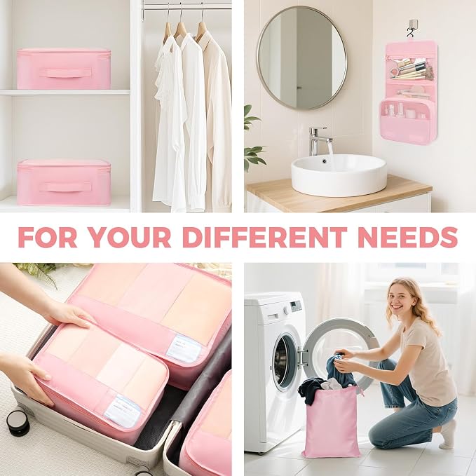 BAGAIL 9 Set Packing Cubes with Packing List Luggage Packing Organizers for Travel Accessories (Pink)