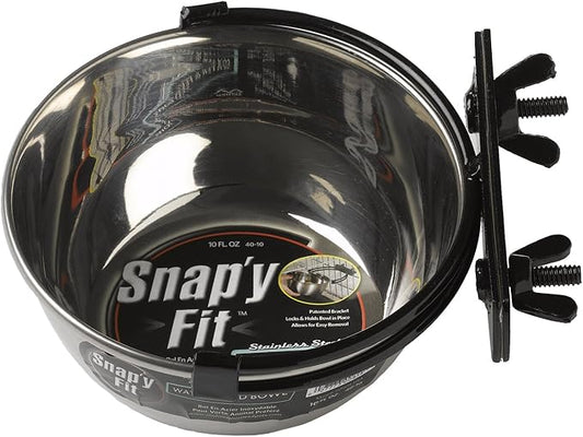 MidWest Homes for Pets Snap'y Fit Stainless Steel Food or Water Bowl, Holds 10 Ounces, Mounts to Wire Crates, No-Tip Design, Rust-Resistant, for Small Dogs and Cats