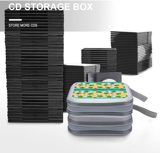 40-Disc CD/DVD Protective Case Beach Ocean Cute Turtle, Hard Plastic Binder with Zipper, Portable Storage Organizer for Travel Office