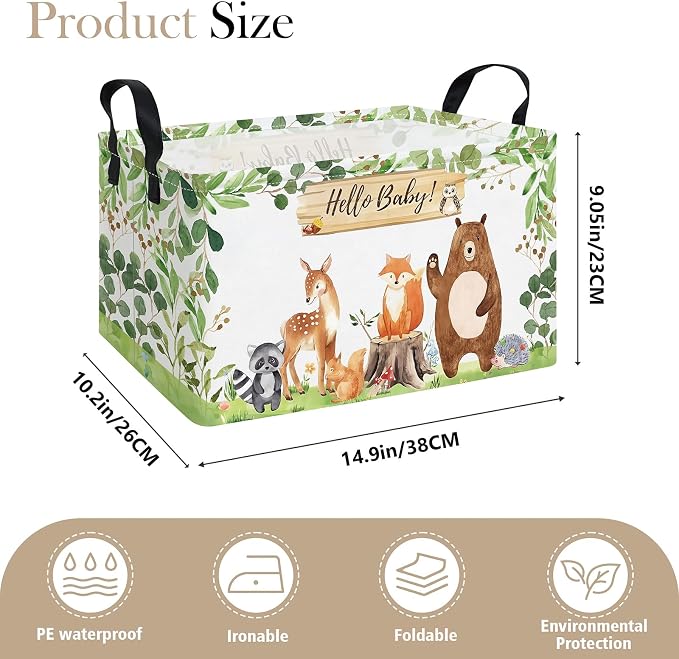Rectangle Foldable Storage Basket Handles For Home, Forest Animals | Waterproof canvas material, reinforced handles, perfect for shelf use, organizes clothes, daily items and pet supplies