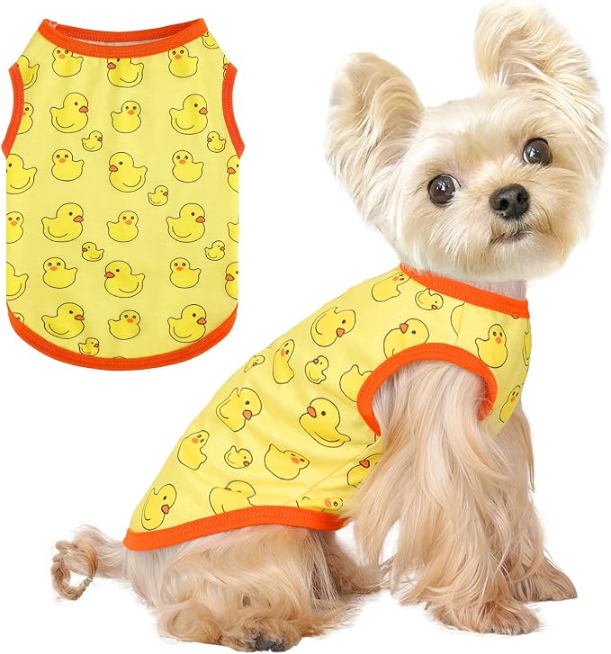Dog Shirt Vest Dog Clothes for Small Dogs Boy Girl Stretchy Summer Puppy T-Shirts Soft Breathable Lightweight Puppy Sweatshirt Pet Cat Outfit (Yellow Duck, X-Small)