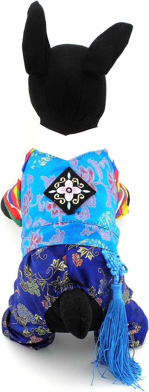 Embroidered Hanbok for Small Dogs, Boy, XL | Silky Fabric, Embroidered Norigae, Birthdays, Festivals, Chihuahua, Yorkie, Small Breed, Korean Traditional Pet Costume