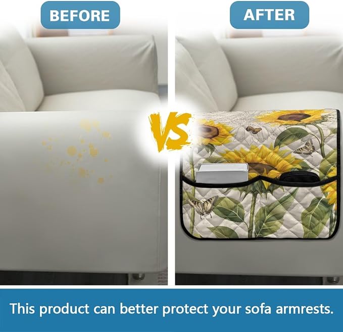 Sunflower Couch Arm Covers Stretch Armchair Cover, Anti-Stains Arm Chair Slipcover Washable Sofa Arm Covers Furniture Protector Cover Office Chair Armrest Protector