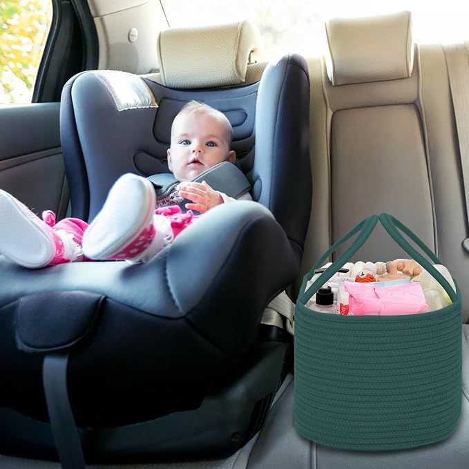 COMSE Baby Diaper Caddy Organizer with Handles, Cotton Rope, Dark Green