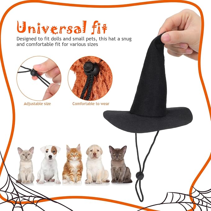 Toyvian Mini Halloween Witch Hat for Cats Dogs, 2pcs Spooky Non-Woven Puppy Kitten Headwear Pet Vampire Costume Accessories for Holiday Party Photoshoot