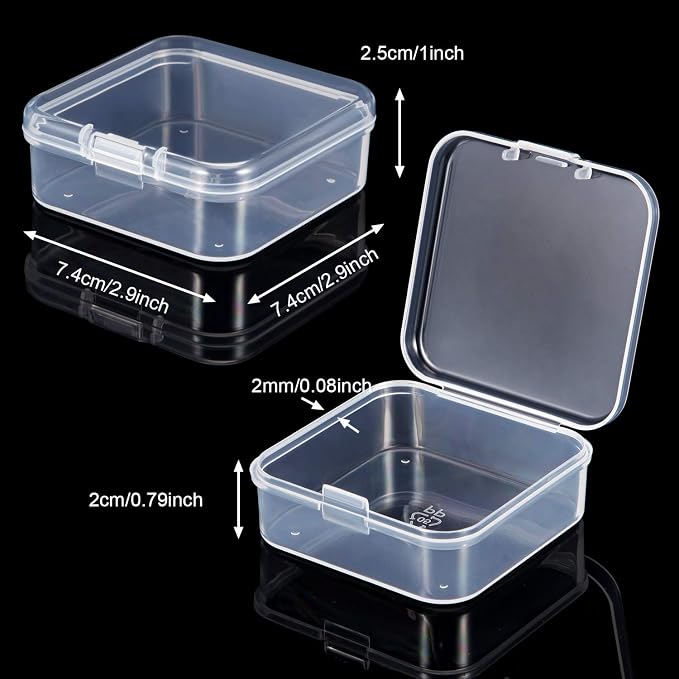 SATINIOR 24 Packs Small Clear Plastic Beads Storage Containers Box with Hinged Lid for Storage of Small Items, Crafts, Jewelry, Hardware (2.9 x 2.9 x 1 in)