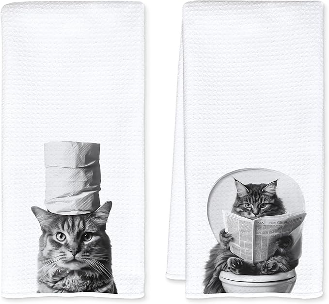Cat Bathroom Decor Hand Towels, Cat Mom Lady Lovers Gifts, Cute Kitty Kitten Hand Towels for for Bathroom Washroom Restroom Decor, 16x24 Inch Set of 2