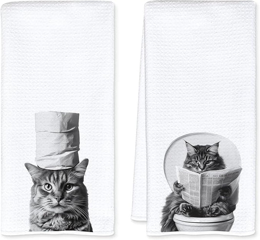 Cat Bathroom Decor Hand Towels, Cat Mom Lady Lovers Gifts, Cute Kitty Kitten Hand Towels for for Bathroom Washroom Restroom Decor, 16x24 Inch Set of 2