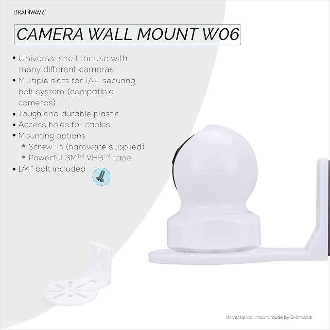 Adhesive Baby Monitor & Security Camera Wall Mount Holder Shelf for Nanit Infant Optics, Vtech, Blink, TP Link, Kasa, Ring & More, Easy to Install Bracket, Reduce Blind Spots & Clutter (W06)