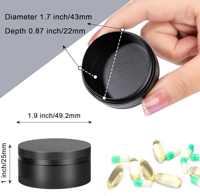 Portable Pill Case Pill Box Daily - Waterproof Single Metal Pill Organizer | for Pocket Purse, Aluminium Alloy Round Daily Medicine Container to Hold Vitamins, Fish Oil Medium Size