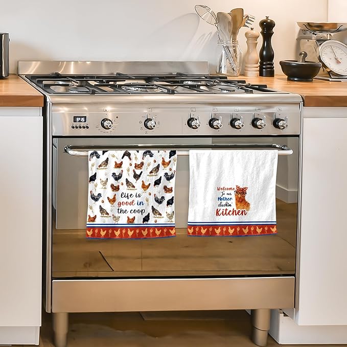 Chicken Kitchen Towels, 2 Pcs Chicken Dish Towels, Rooster Dish Towels for Kitchen Drying Absorbent, Rooster Dish Towel Decor Dishcloths Funny Cute Housewarming Gifts for Women