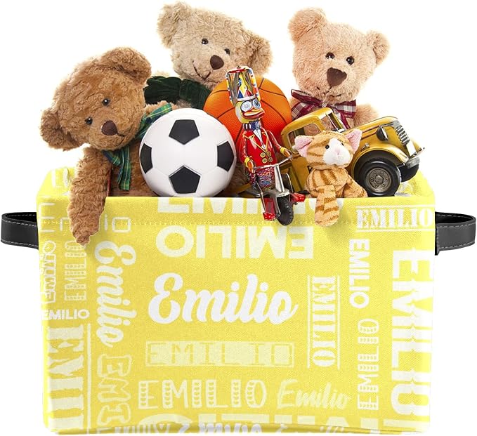 Personalized Toy Box Storage Bins for Boys Girls with Name, Kids Custom Storage Basket Cubes Organizer with Handles, Shelf Closet Storage Baskets Bin Customized Gift, 1 Pack