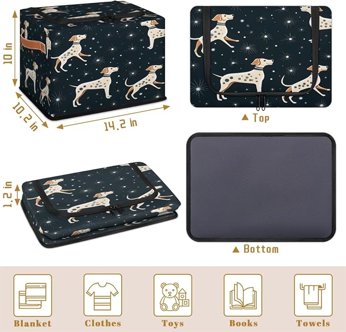 Pardick Dog Puppy Storage Bin Storage Basket with Zipper Lid Collapsible Cloth Organizer Closet Shelf Basket Cube Bins Dustproof Clothes Organizer for Bedroom, Nursery