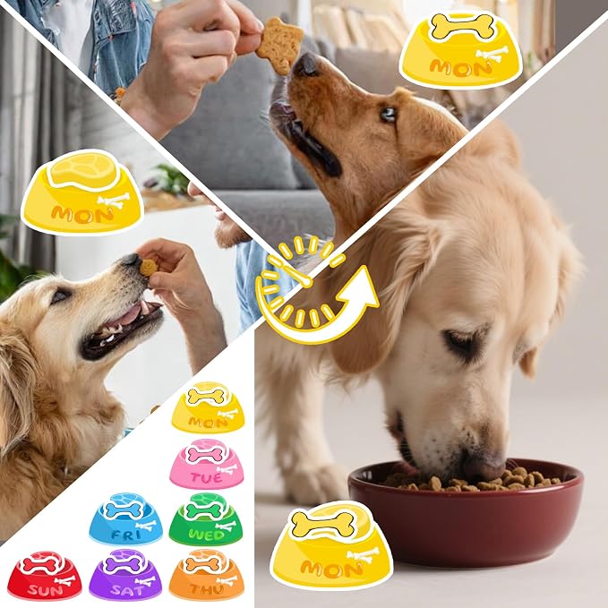 Chris.W Magnetic Dog Feeding Reminder Chart – Weekly Pet Food Tracker with Colorful Bowls, Bones & Meat Stickers – Dog Meal & Treat Planner for Fridge, Reusable Pet Fed Sign for Busy Owners