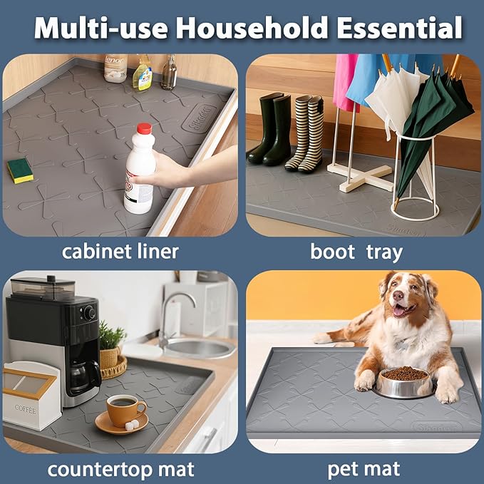 34" x 19" Under Sink Mat Waterproof , Silicone Mat Kitchen Drawer Shelf and Cabinet Liner, Sink Protector for Bathroom Organizers and Storage, Boot Tray Pet Food Mats | Heavy Duty Deep Drip Tray, Extra Thick Non Slip Liner for Kitchen & Bathroom, Pets,...