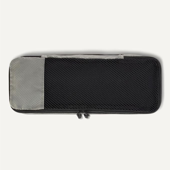 Amazon Essentials 4-Piece Slim Packing Cubes, Travel Accessories Set, Luggage Organizer, Suitcase Organizer with Double Zipper, Mesh Top, Space-Saving, Gray (Previously Amazon Basics)