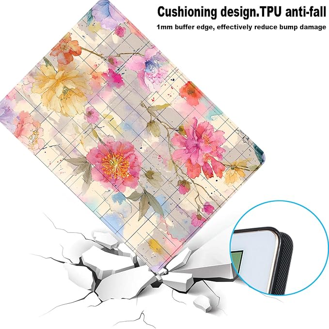 for Samsung Galaxy Tab A11 Plus/A11+ 5G 11 Inch 2025 (SM-X230/X236B) Tablet Protective Cover with Adjustable Stand and Magnetic Auto Wake/Sleep,Watercolor Floral