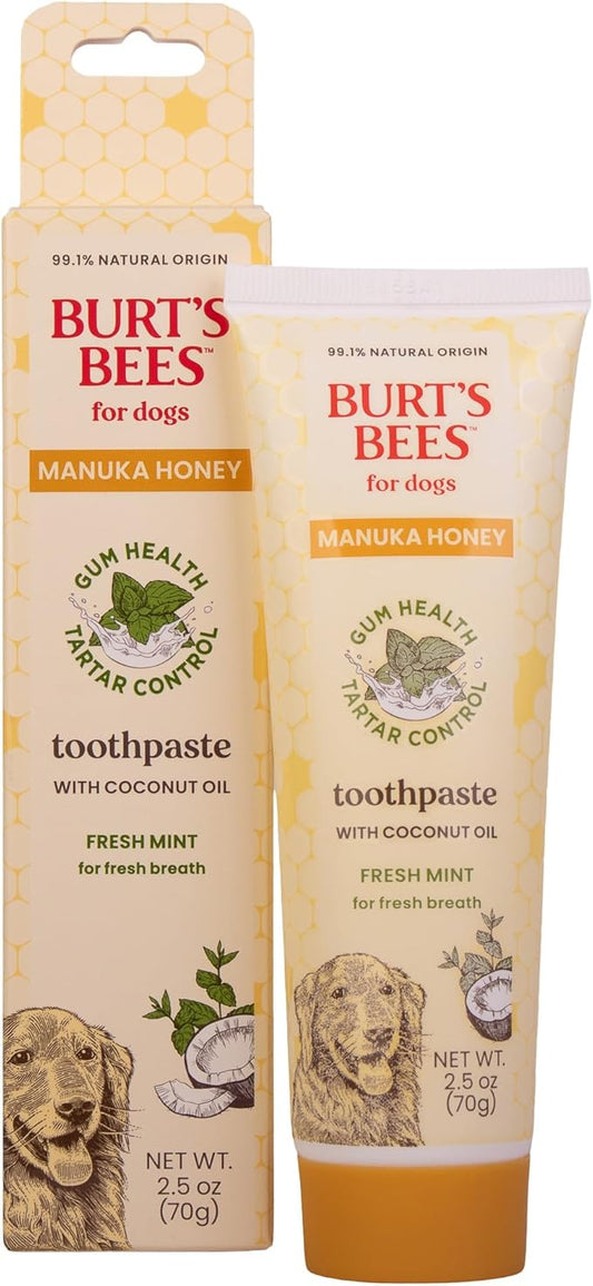 Burt's Bees for Pets Toothpaste for Dogs with Manuka Honey and Coconut Oil for Gum Health & Tartar Control, 99.1% Natural Origin Formula, Fresh Mint Flavor, 2.5 oz