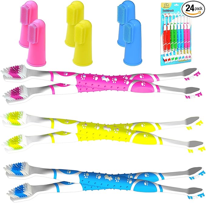 Dog Toothbrush pet Toothbrush Finger Toothbrush Small to Large Dogs,Cats with Soft Bristles Non Slip Dual Head Dog Toothbrush